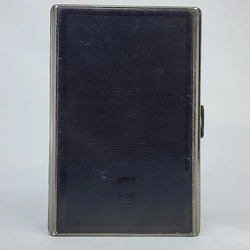 Fendi Zucca Metal Cigarette Case Vintage Card Holder Black Enamel Striped FF